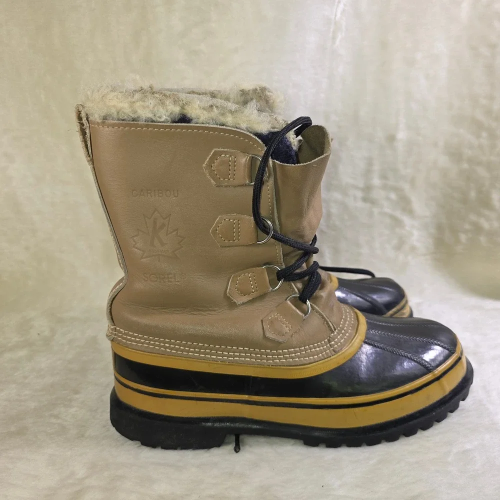 VTG Sorel Caribou Kaufman Winter Boots Duck Leather Wool Liners Mens 8 9